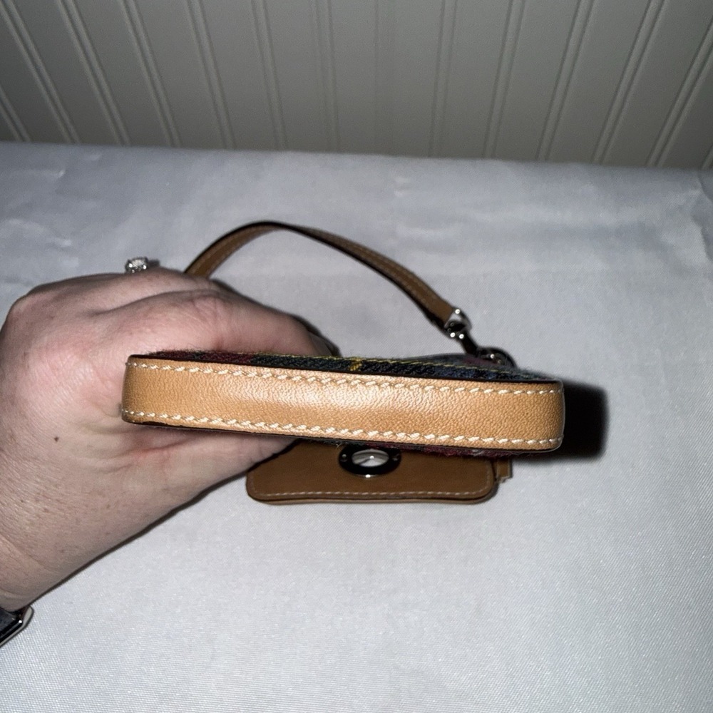 Vintage Coach Plaid Wool Turnlock Top Handle Phone Bag Pouch Bag Charm Tassel - Picture 6 of 14